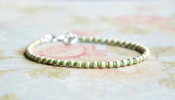 Silver And Green Bracelet, Seed Bead Bracelet, Stacking Bracelet, Beaded Bracelet, Minimalist Bracelet, Dainty Bracelet, Simple Bracelet 2-4mm Code- WAR9134