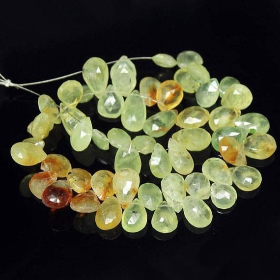1 strand prehnite pear drop faceted 10'' long strand gemstone beads, jewelry supplies for jewelry making, bulk beads, for meditation jewellery for Reiki Healing  gemstone 15mm to 10mm