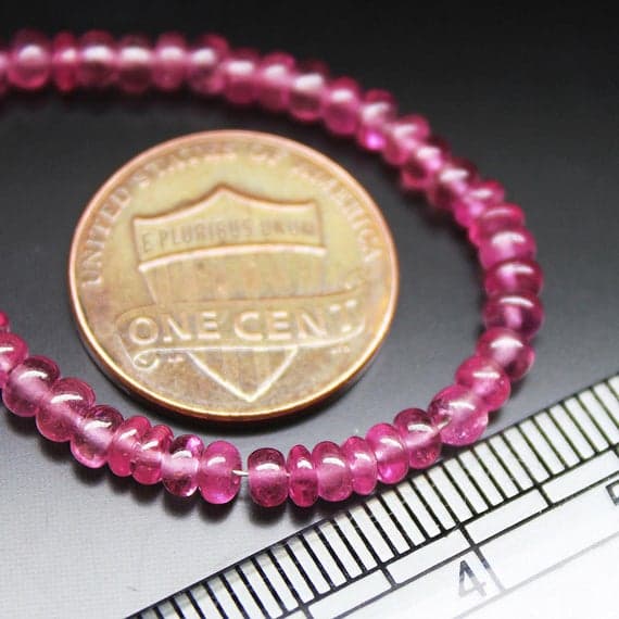 1 strand pink sapphire rondelle smooth 4'' long strand gemstone beads, jewelry supplies for jewelry making, bulk beads, for meditation jewellery for Reiki Healing  gemstone 3mm