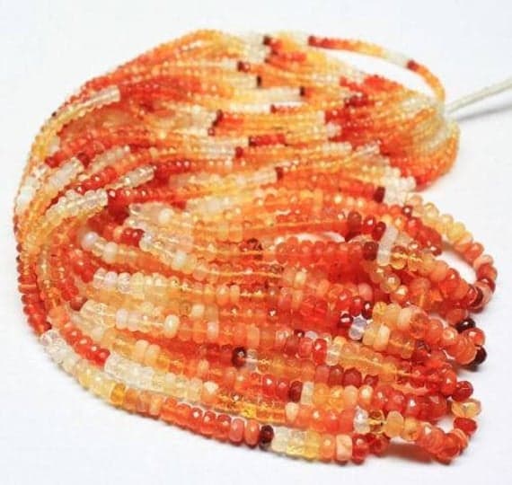 1 strand mexican fire opal rondelle faceted 8'' long strand gemstone beads, jewelry supplies for jewelry making, bulk beads, for meditation jewellery for Reiki Healing  gemstone 3mm to 6mm
