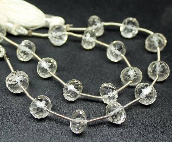 1 strand white clear quartz rondelle faceted 5'' long strand gemstone beads, jewelry supplies for jewelry making, bulk beads, for meditation jewellery for Reiki Healing  gemstone 9mm to 12mm