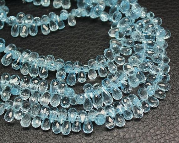 1 strand sky blue topaz tear drop faceted 8'' long strand gemstone beads, jewelry supplies for jewelry making, bulk beads, for meditation jewellery for Reiki Healing  gemstone 4mm to 5.5mm