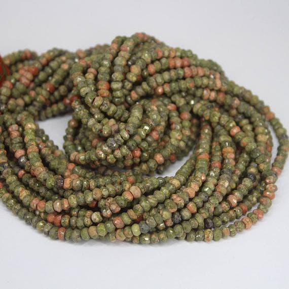 1 strand unakite rondelle faceted 13'' long strand gemstone beads, jewelry supplies for jewelry making, bulk beads, for meditation jewellery for Reiki Healing  gemstone 3.5mm