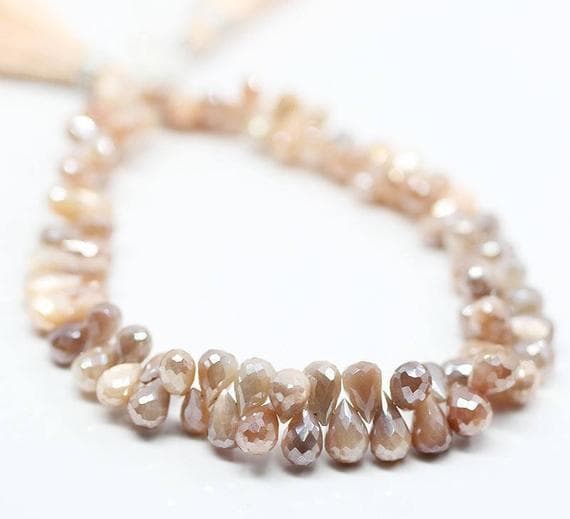 1 strand  coated peach moonstone tear drop faceted 4'' long strand gemstone beads, jewelry supplies for jewelry making,  for meditation jewellery for Reiki Healing  gemstone 6mm to 8mm