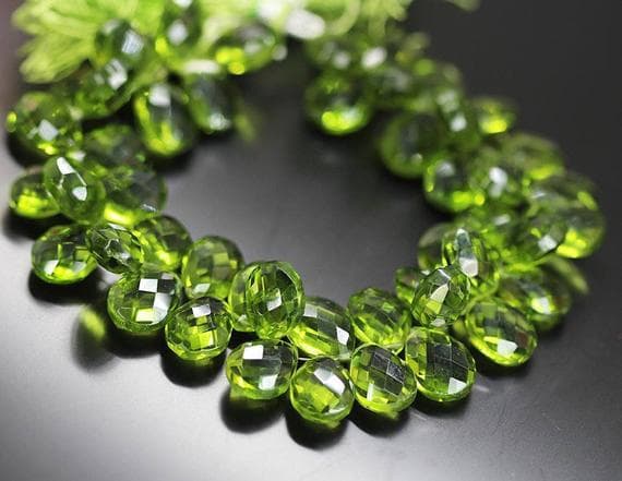 1 strand peridot green quartz pear drop faceted 8'' long strand gemstone beads, jewelry supplies for jewelry making, bulk beads, for meditation jewellery for Reiki Healing  gemstone 12mm