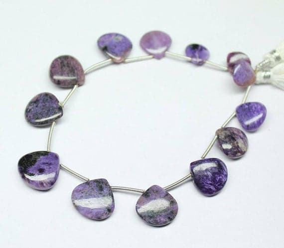 1 strand purple charoite heart drop smooth 8'' long strand gemstone beads, jewelry supplies for jewelry making, bulk beads, for meditation jewellery for Reiki Healing  gemstone 8mm to 18mm
