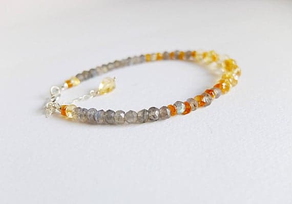 AAA++ Rare Quality Pale Citrine, brandy Citrine and labradorite bracelet!Labradorite bracelet with citrine and briolette,925 Silver Platedclasp,labradorite 3 mm Code- TJH69
