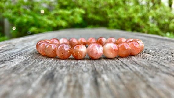 Anniversary Gift 8mm Stretchable Orange Strawberry Quartz Bracelet Round, Smooth 7" for mens, womens, gf, bf & Adult.