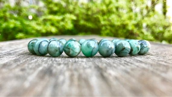 chakras simple 9mm Stretchable Green Emerald Bracelet Round, Smooth 7.5" for mens, womens, gf, bf & Adult.