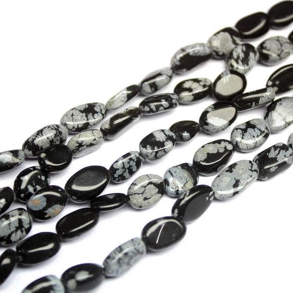 1 strand snowflake obsidian oval smooth 14'' long strand gemstone beads, jewelry supplies for jewelry making, bulk beads, for meditation jewellery for Reiki Healing  gemstone size 9mm to 11mm