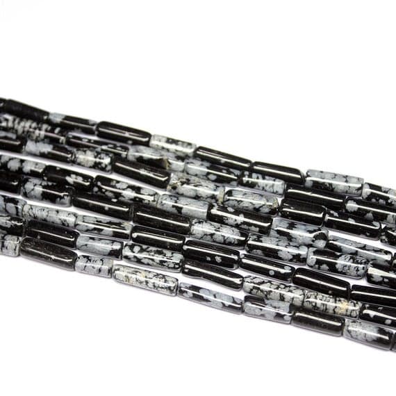 1 strand snowflake obsidian tube smooth 14'' long strand gemstone beads, jewelry supplies for jewelry making, bulk beads, for meditation jewellery for Reiki Healing  gemstone size 11mm to 15mm