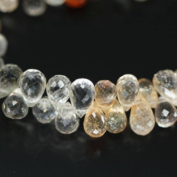 1 strand suntone tear drop faceted 4'' long strand gemstone beads, jewelry supplies for jewelry making, bulk beads, for meditation jewellery for Reiki Healing  gemstone 8mm to 9mm
