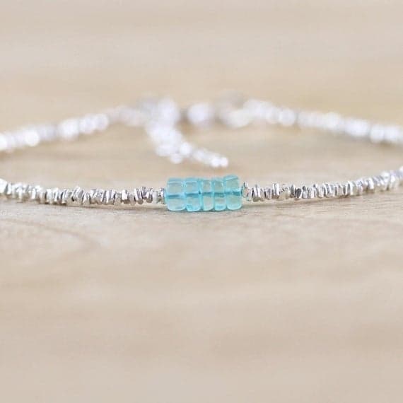 925 sterling Silver Super sale 4mm stacking Sky Blue Apatite Bracelet Square, Smooth 7" for mens, womens, gf, bf & Adult.