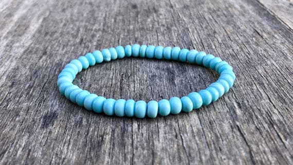 Empath Protection 8mm Stretchable Blue Turquoise Bracelet Rondelle, Smooth 7" for mens, womens, gf, bf & Adult.