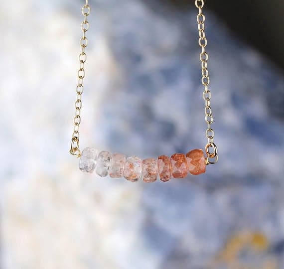 24k gold Anxiety Relief Calming 4.5-5mm Orange Sunstone stacking Necklace Rondelle, Faceted 17 Inch for mens, womens, gf, bf and adults.