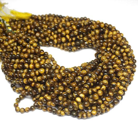 1 strand tiger eye round ball smooth 14'' long strand gemstone beads, jewelry supplies for jewelry making, bulk beads, for meditation jewellery for Reiki Healing  gemstone size 4mm