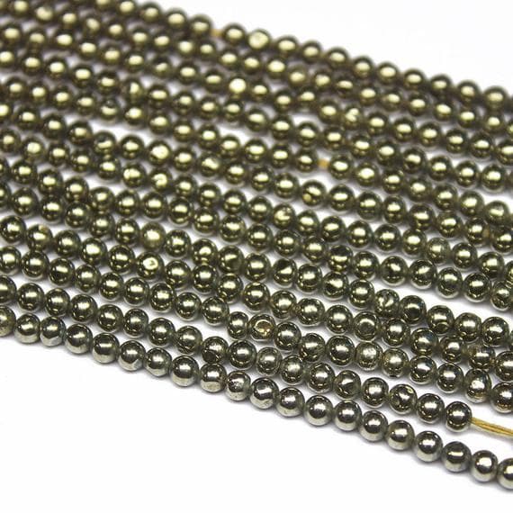 1 strand pyrite round ball smooth 13'' long strand gemstone beads, jewelry supplies for jewelry making, bulk beads, for meditation jewellery for Reiki Healing  gemstone size 3mm