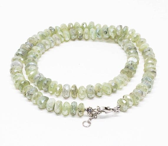 siver coated prehnite rondelle faceted 18'' long strand gemstone beads, jewelry supplies for jewelry making, bulk beads, for meditation jewellery for Reiki Healing  gemstone 8mm
