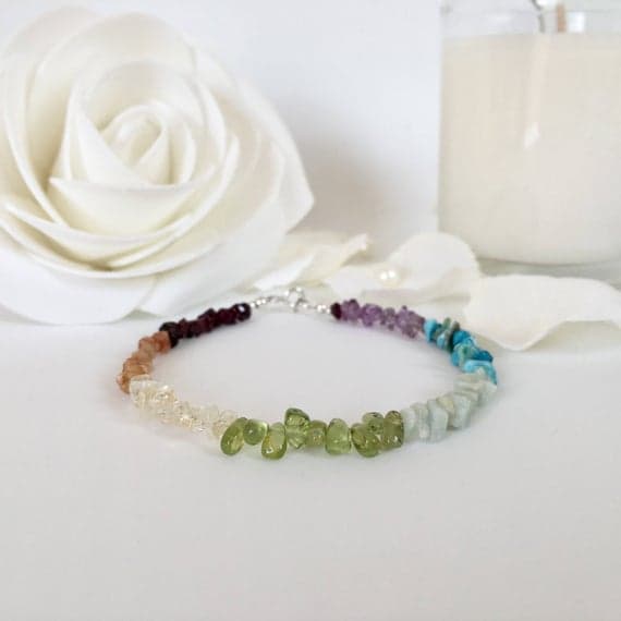 925 sterling Silver love beach youth 2x3-3x6mm stacking Multi Multi Gemstone Bracelet Fancy, Faceted 7" for mens, womens, gf, bf & Adult.