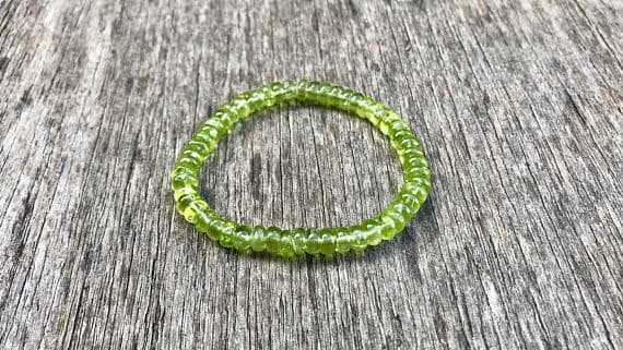 Anxiety Gemstone 6mm Stretchable Green Peridot Bracelet Rondelle, Smooth 7" for mens, womens, gf, bf & Adult.