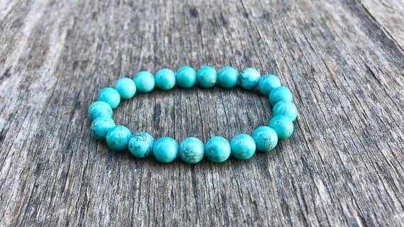 Rock Gift 8mm Stretchable Blue Howlite Turquoise  Bracelet Round, Smooth 7" for mens, womens, gf, bf & Adult.