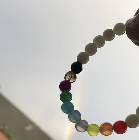 Rainbow Jade & Quartz semi precious gemstone 925 silver stretch bead bracelet 6mm  Code- WAR6615