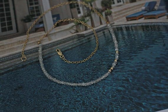 24k gold Plated Empath Protection Gold Helling 3-4mm stacking White Clear Quartz  Necklace Rondelle, Faceted 16" for mens, womens, gf, bf & Adult.