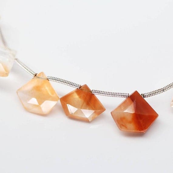 1 strand tangerine pentagon quartz fancy drop faceted 4'' long strand gemstone beads, jewelry supplies for jewelry making,  for meditation jewellery for Reiki Healing  gemstone 10mm to 11mm