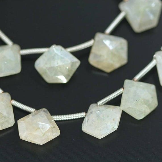 1 strand silver coated grapolite pentagon fancy drop faceted 4'' long strand gemstone beads, jewelry supplies for jewelry making,  for meditation jewellery for Reiki Healing  12mm to 10mm