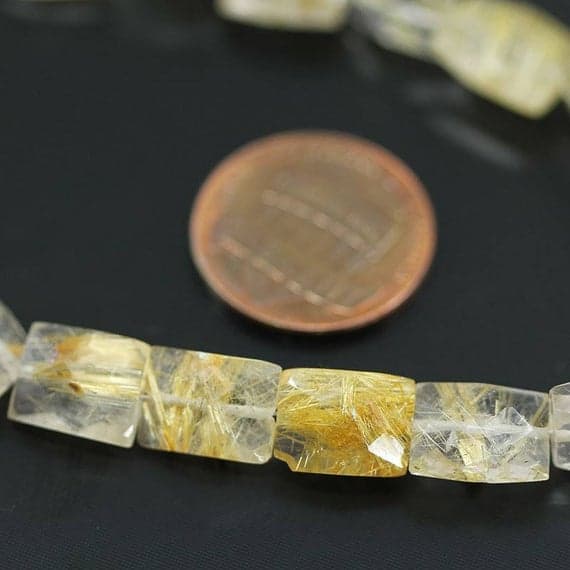 1 strand golden rutile quartz rectangle checker cut faceted 4'' long strand gemstone beads, jewelry supplies for jewelry making,  for meditation jewellery for Reiki Healing  8mm to 10mm