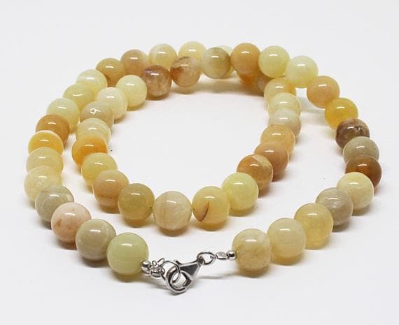 yellow opal beads necklace round ball smooth 18'' long strand gemstone beads, jewelry supplies for jewelry making, bulk beads, for meditation jewellery for Reiki Healing  gemstone 10mm