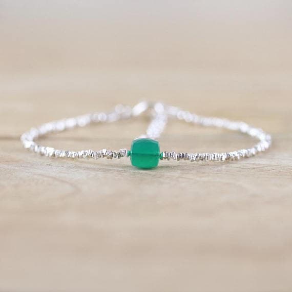 925 sterling Silver Galaxy Jewelry 5mm stacking Green Emerald Green Onyx Bracelet Box, Faceted 7" for mens, womens, gf, bf & Adult.