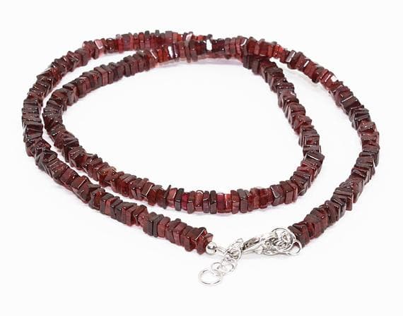 fine quality garnet beaded necklace square smooth 18'' long strand gemstone beads, jewelry supplies for jewelry making, bulk beads, for meditation jewellery for Reiki Healing  gemstone 4mm