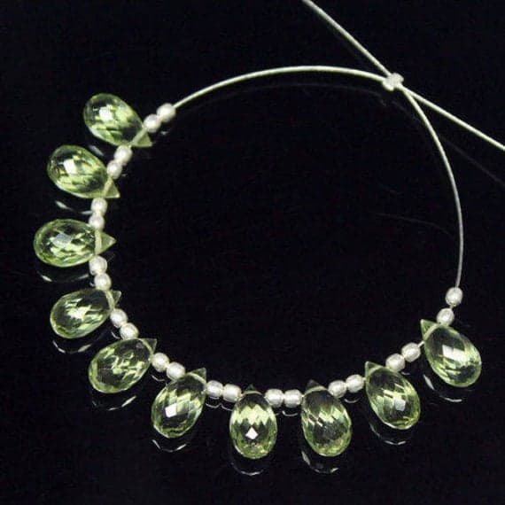 1 strand green amethyst quartz tear drop faceted 8'' long strand gemstone beads, jewelry supplies for jewelry making,  for meditation jewellery for Reiki Healing  gemstone size 5mmx10mm