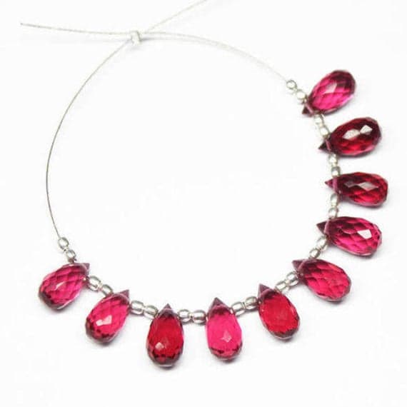 1 strand ruby red quartz tear drop faceted 8'' long strand gemstone beads, jewelry supplies for jewelry making, bulk beads, for meditation jewellery for Reiki Healing  gemstone size 5mmx10mm