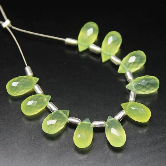 1 strand prehnite tear drop faceted 8'' long strand gemstone beads, jewelry supplies for jewelry making, bulk beads, for meditation jewellery for Reiki Healing  gemstone size 5mmx10mm