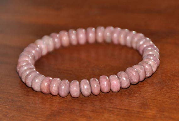 Blush Jewelry 5x8mm Pink Rhodonite Stretchable Bracelet Rondelle, Smooth 18cm for mens, womens, gf, bf and adults.