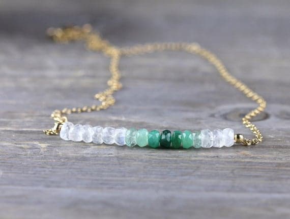 24k gold Positive Energy 4mm Multi Colour Moonstone & Emerald stacking Necklace Rondelle, Faceted 17 Inch for mens, womens, gf, bf and adults.