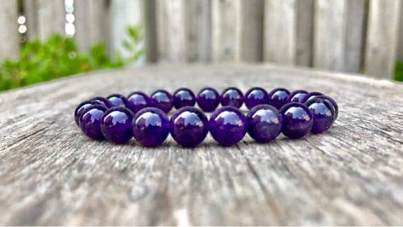 Dainty Slave Loose 8mm Stretchable Purple Amethyst Bracelet Round, Smooth 7" for mens, womens, gf, bf & Adult.