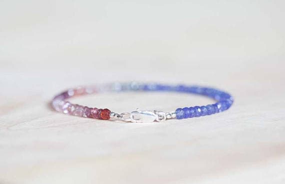 925 sterling silver Blush Jewelry 3.5-4mm Multi Colour Tanzanite & Multi Spinel stacking Bracelet Rondelle , Faceted 18cm for mens, womens, gf, bf and adults.
