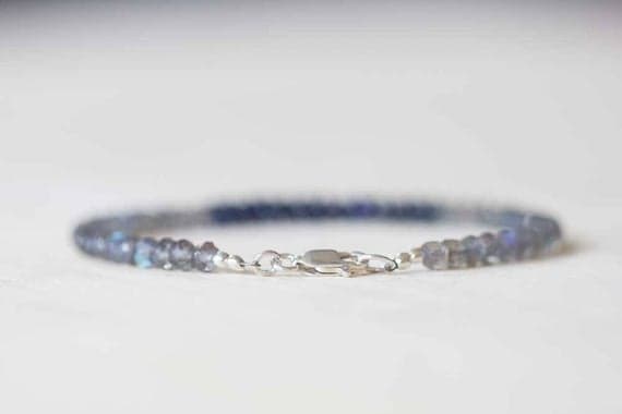 925 sterling silver Grounding 3.5-4mm Multi Colour Labradorite & Blue Kyanite stacking Bracelet Rondelle, Faceted 18cm for mens, womens, gf, bf and adults.