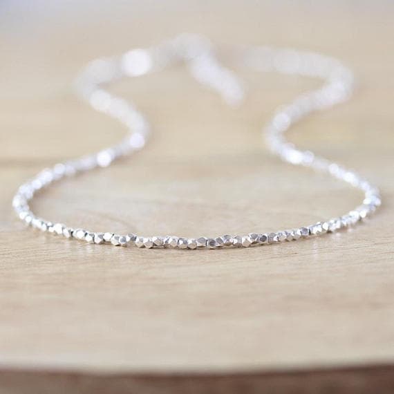 925 sterling Silver Personalized Gift 1.5mm stacking Silver Karen Hill Tribe Fine Silver Necklace Fancy, Faceted 16" for mens, womens, gf, bf & Adult.