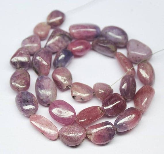 1 strand pink sapphire tumbled, freeform smooth 7'' long strand gemstone beads, jewelry supplies for jewelry making, bulk beads, for meditation jewellery for Reiki Healing  gemstone 8mm to 12mm
