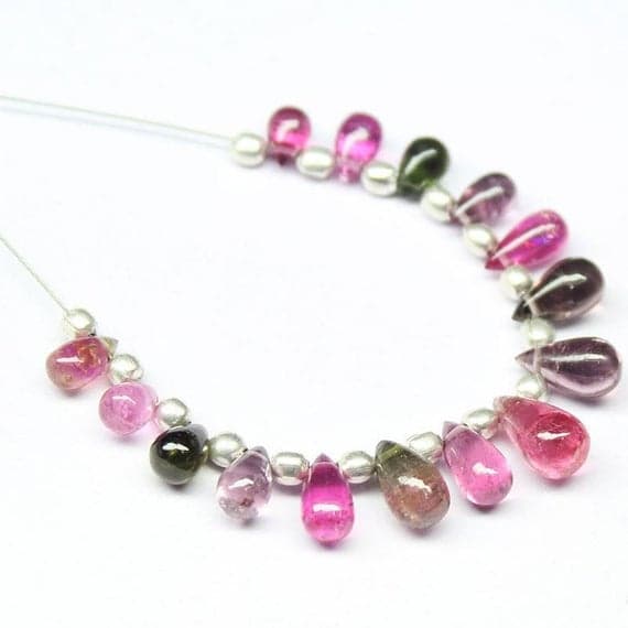 1 strand multi watermelon tourmaline tear drop smooth 3'' long strand gemstone beads, jewelry supplies for jewelry making,  for meditation jewellery for Reiki Healing  gemstone 5mm to 8mm