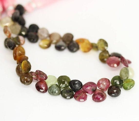 1 strand multi watermelon tourmaline heart drop faceted 8'' long strand gemstone beads, jewelry supplies for jewelry making,  for meditation jewellery for Reiki Healing  gemstone 7mm to 8mm