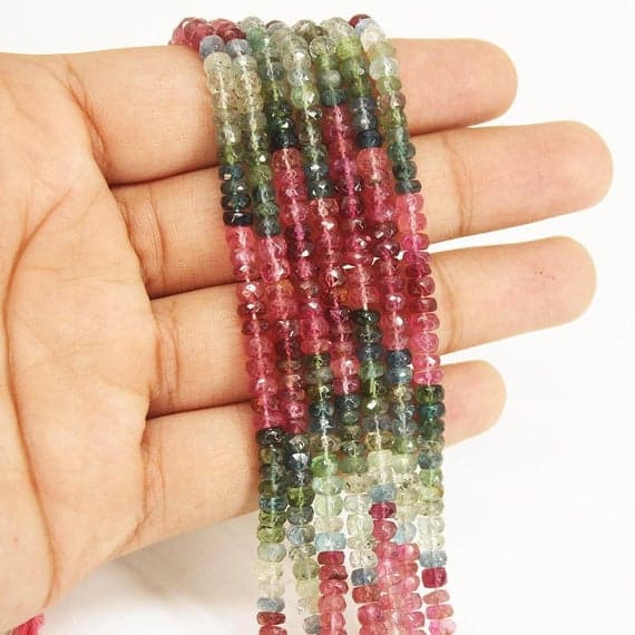 1 strand multi watermelon tourmaline rondelle faceted 14'' long strand gemstone beads, jewelry supplies for jewelry making,  for meditation jewellery for Reiki Healing  gemstone 4.5mm