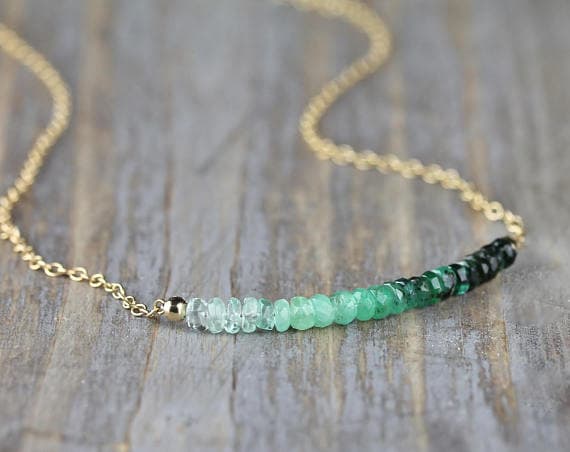 24k gold Anniversary Gift 3mm Green Emerald stacking Necklace Rondelle, Faceted 17 Inch for mens, womens, gf, bf and adults.