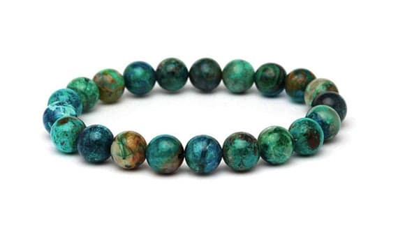 chakras simple 10mm Multi Colour Chrysocolla Stretchable Bracelet Round, Smooth 18cm for mens, womens, gf, bf and adults.