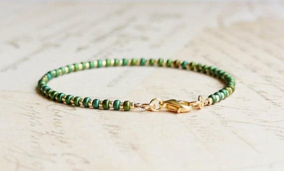 Green And Gold Seed Bead Bracelet, Beaded Bracelet, Stacking Bracelet, Minimalist Bracelet, Dainty Bracelet, Delicate Bracelet 3-4mm Code- WAR9129
