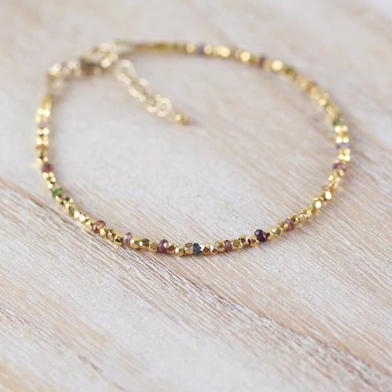 24k gold Plated Unique Wedding Gift Gold Helling 2mm stacking Multi Tundra Sapphire Bracelet Rondelle, Faceted 7" for mens, womens, gf, bf & Adult.